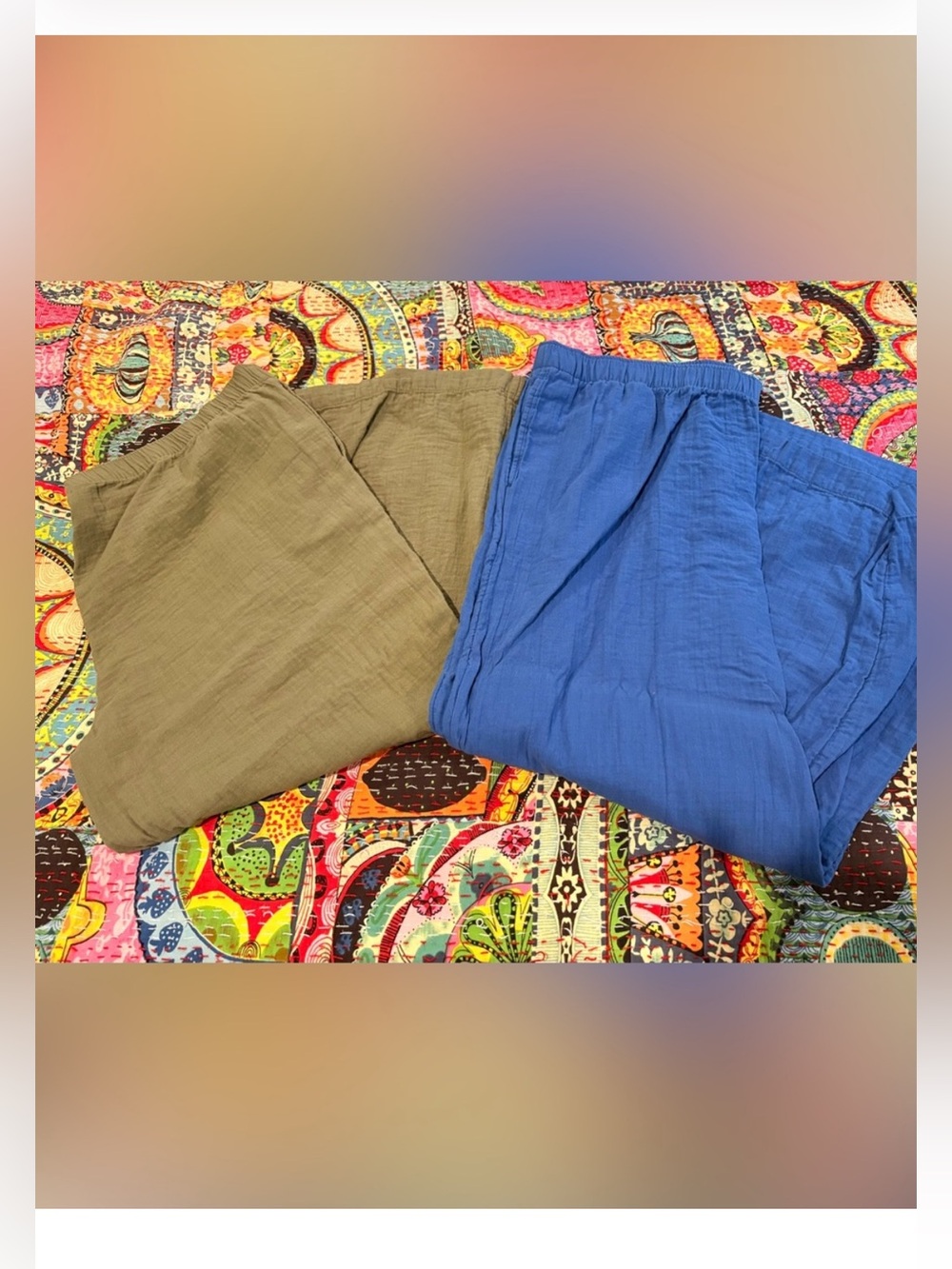 Old Navy Wide Leg Cotton Pants - Olive Green & Royal Blue 2 pairs